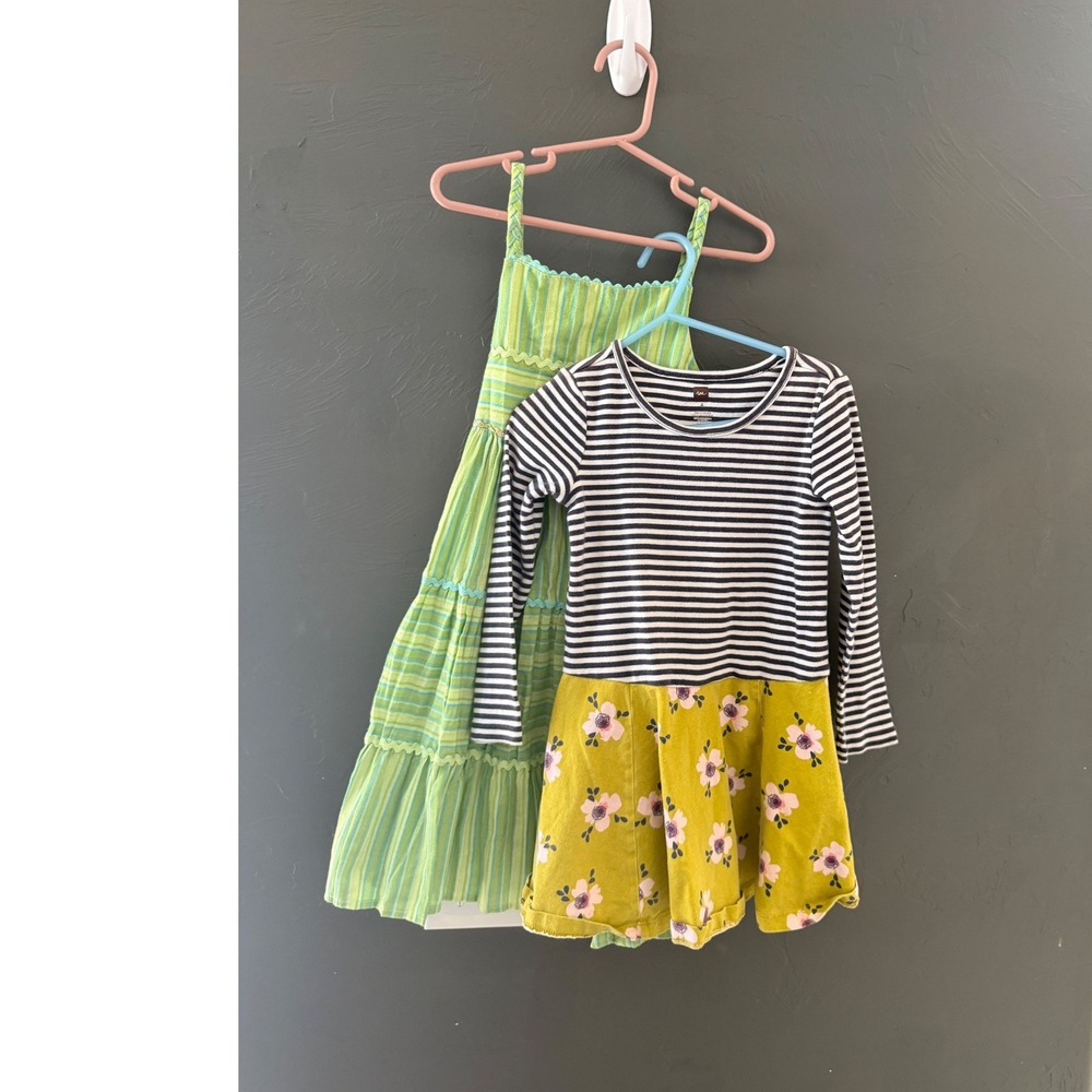 Tea Collection & George Girls Size 4 Dress Bundle Floral Striped Maxi 2pc Set